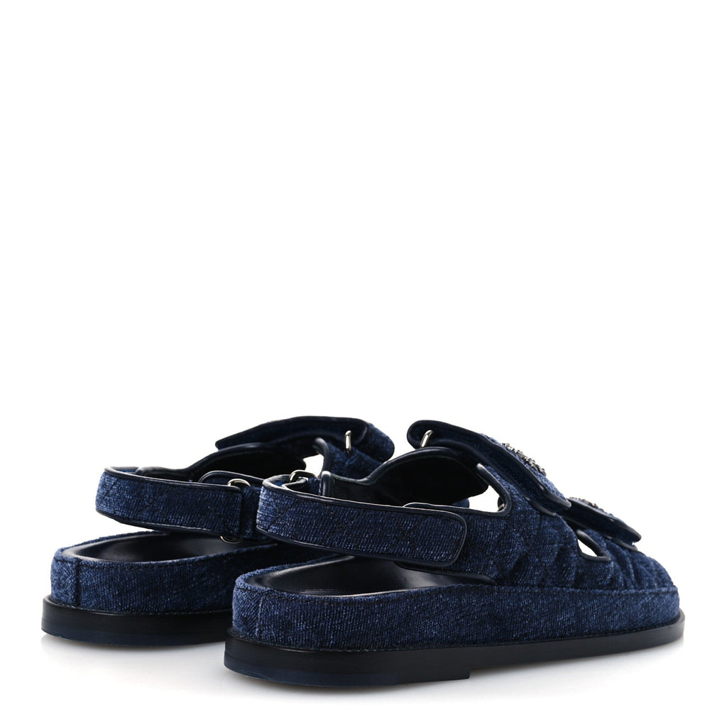 Chanel Velvet Velcro Dad Sandals 37.5 Blue