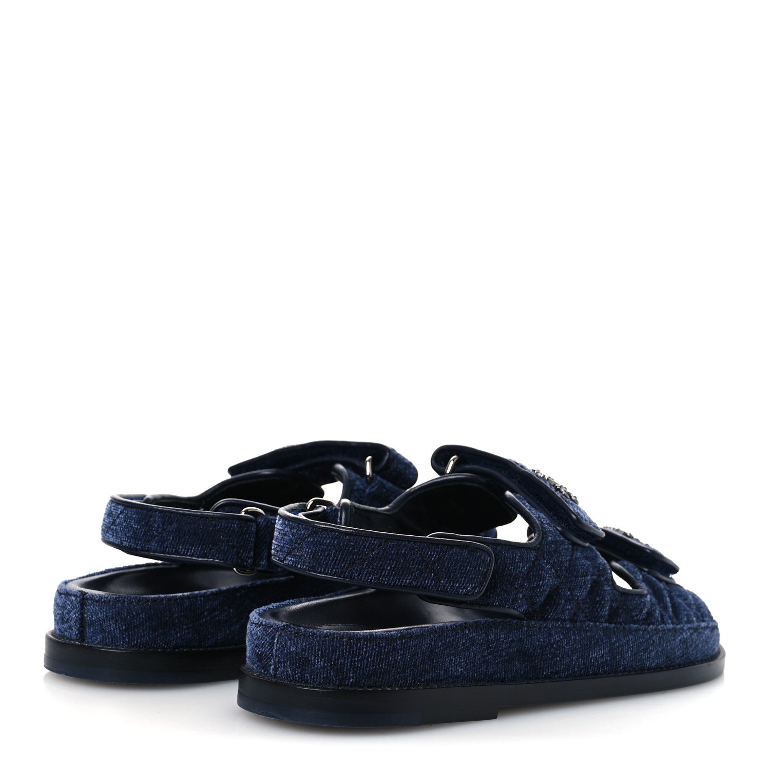 Chanel Velvet Velcro Dad Sandals 37.5 Blue