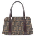 FENDI Zucca Print Canvas Leather Hand Bag Purse Brown Black