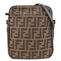 FENDI Zucca Canvas Leather Shoulder Bag Brown Black 8BT053