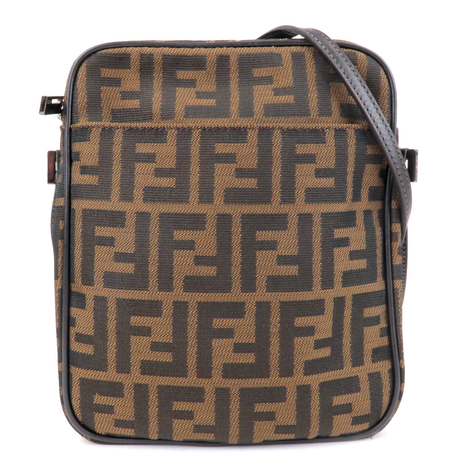 FENDI Zucca Canvas Leather Shoulder Bag Brown Black 8BT053