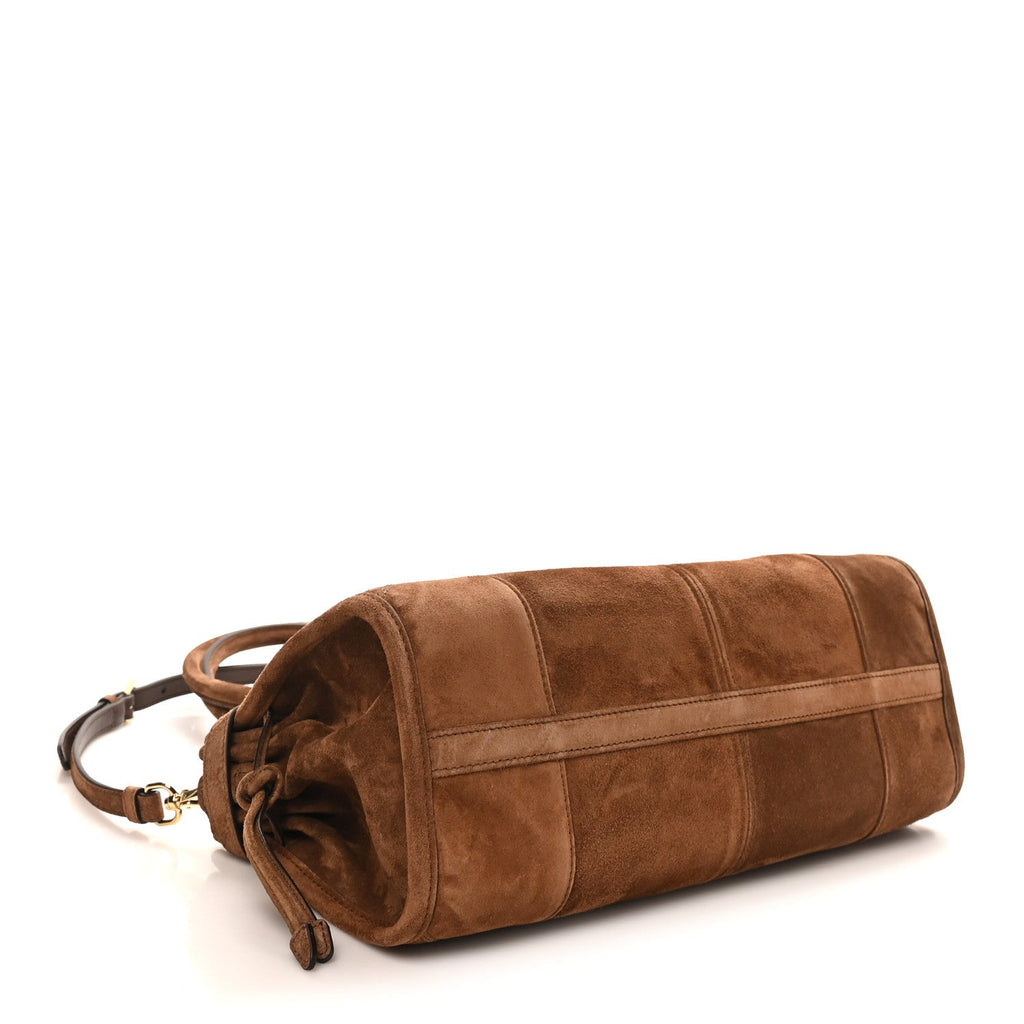 Prada Suede Triangle Medium Bonnie Shoulder Bag Cacao