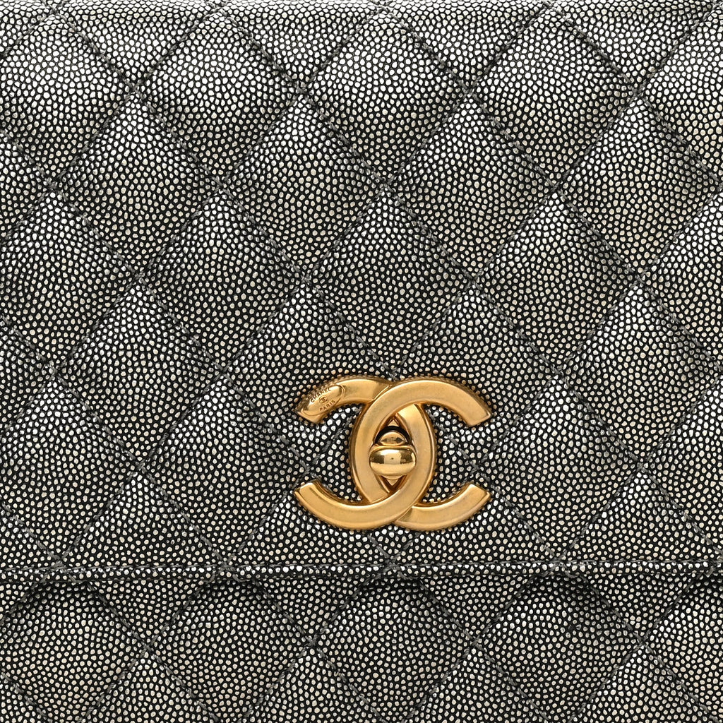 Chanel Metallic Caviar Quilted Small Coco Handle Flap Silver