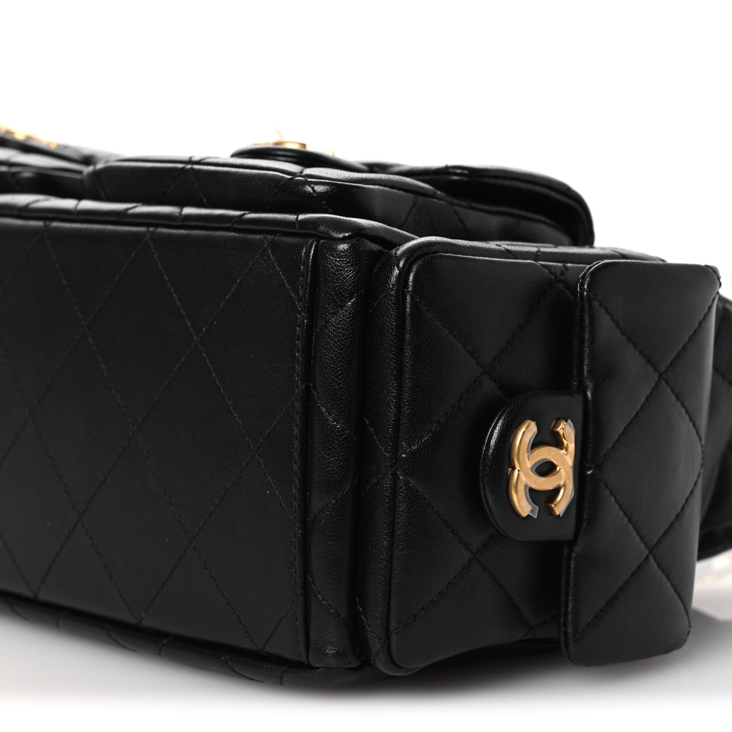 Chanel Shiny Lambskin Quilted Trendy Pockets Hobo Black