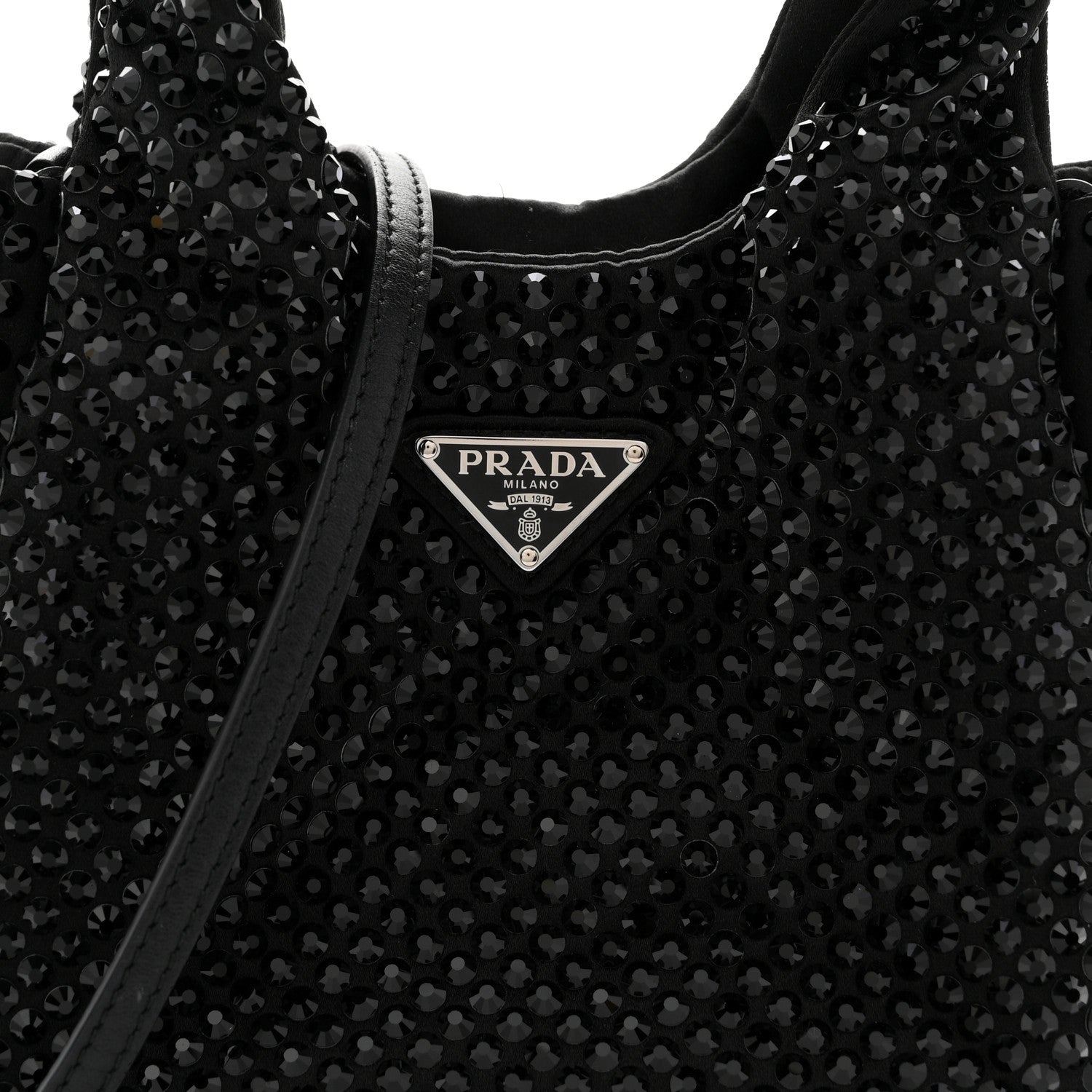 Prada Satin Crystal Soft Padded Small Double Handled Shoulder Bag Black