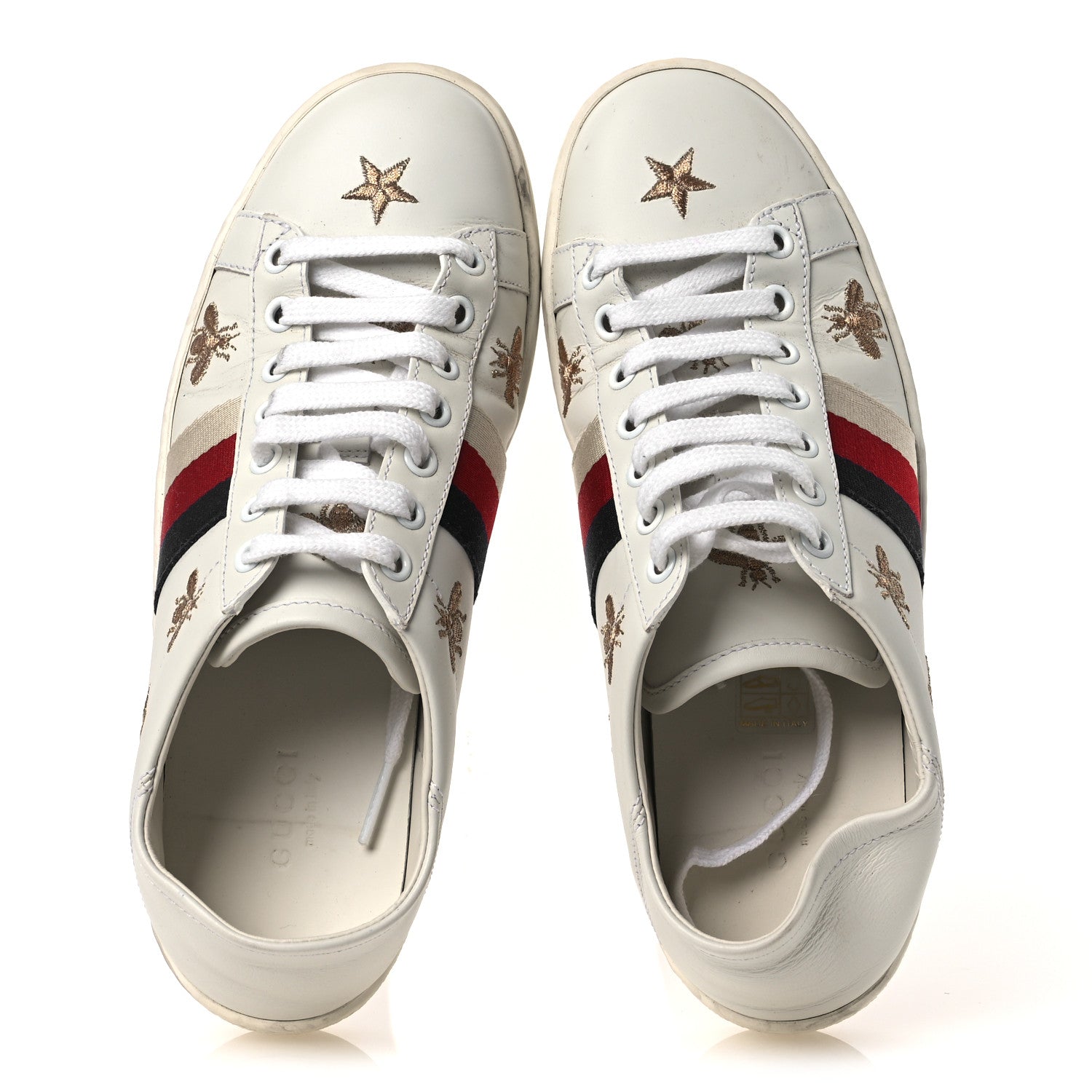 Gucci Calfskin Bee Star Embroidered Sylvie Web Ace Sneakers 35.5 White