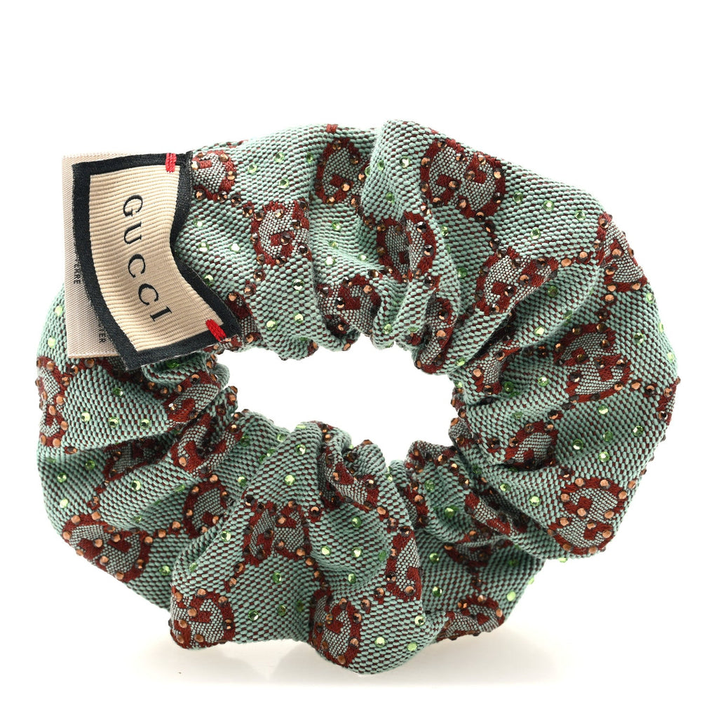 Gucci GG Canvas Crystal Monogram Scrunchie Hair Tie Bluette Red