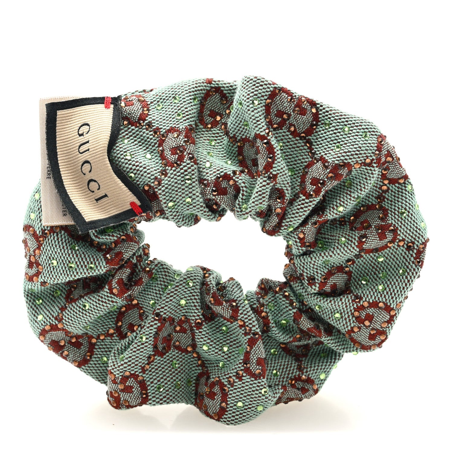 Gucci GG Canvas Crystal Monogram Scrunchie Hair Tie Bluette Red