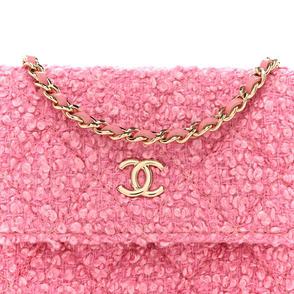 Chanel Tweed Quilted Flap Chain Waist Bag Pink