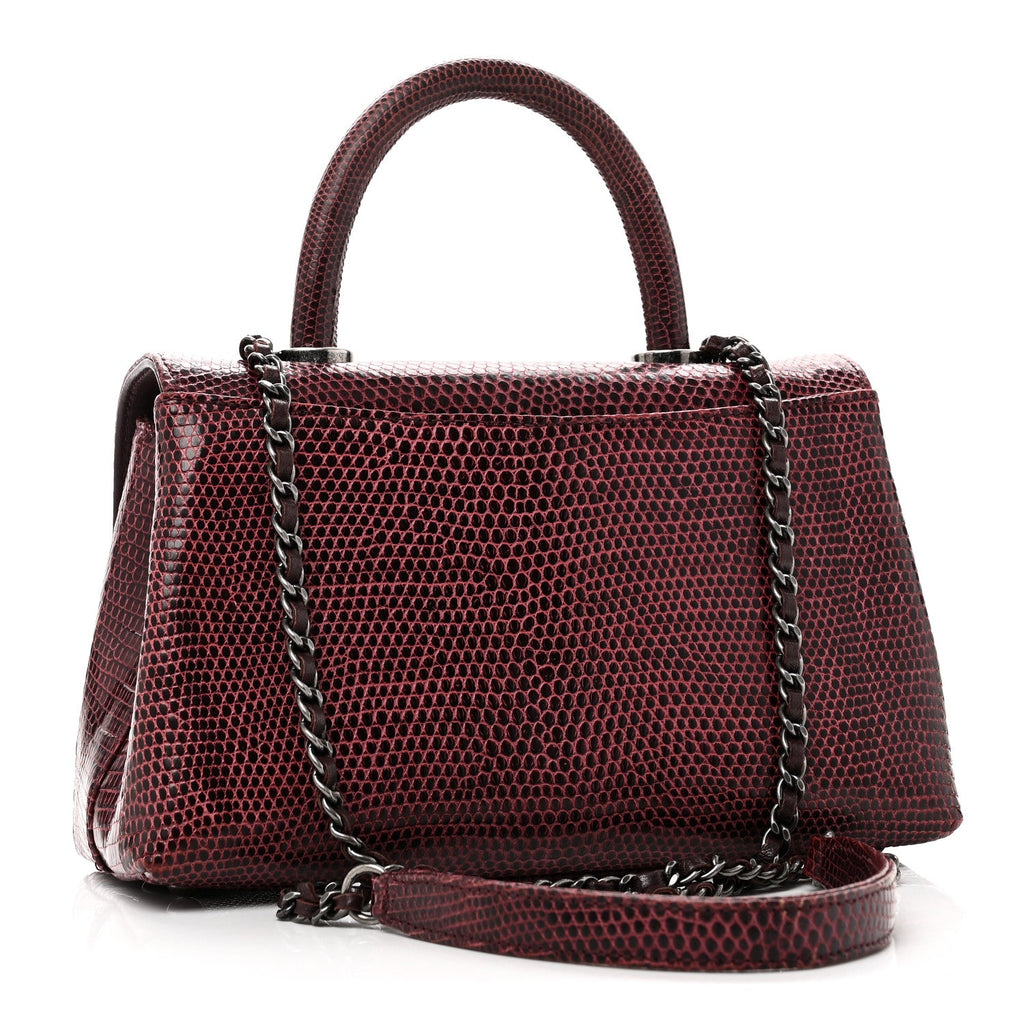 Chanel Lizard Mini Coco Handle Flap Burgundy
