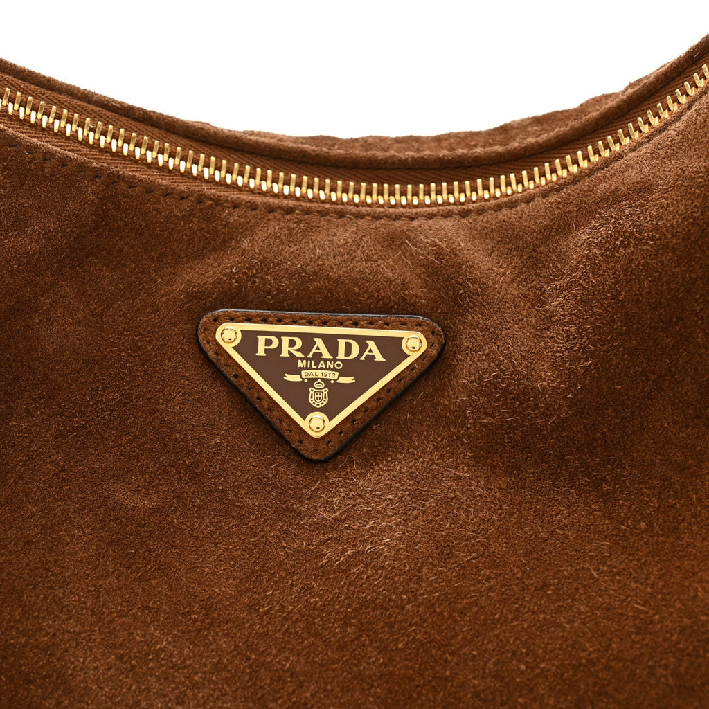 Prada Scamosciato Suede Large Aimee Shoulder Bag Cacao