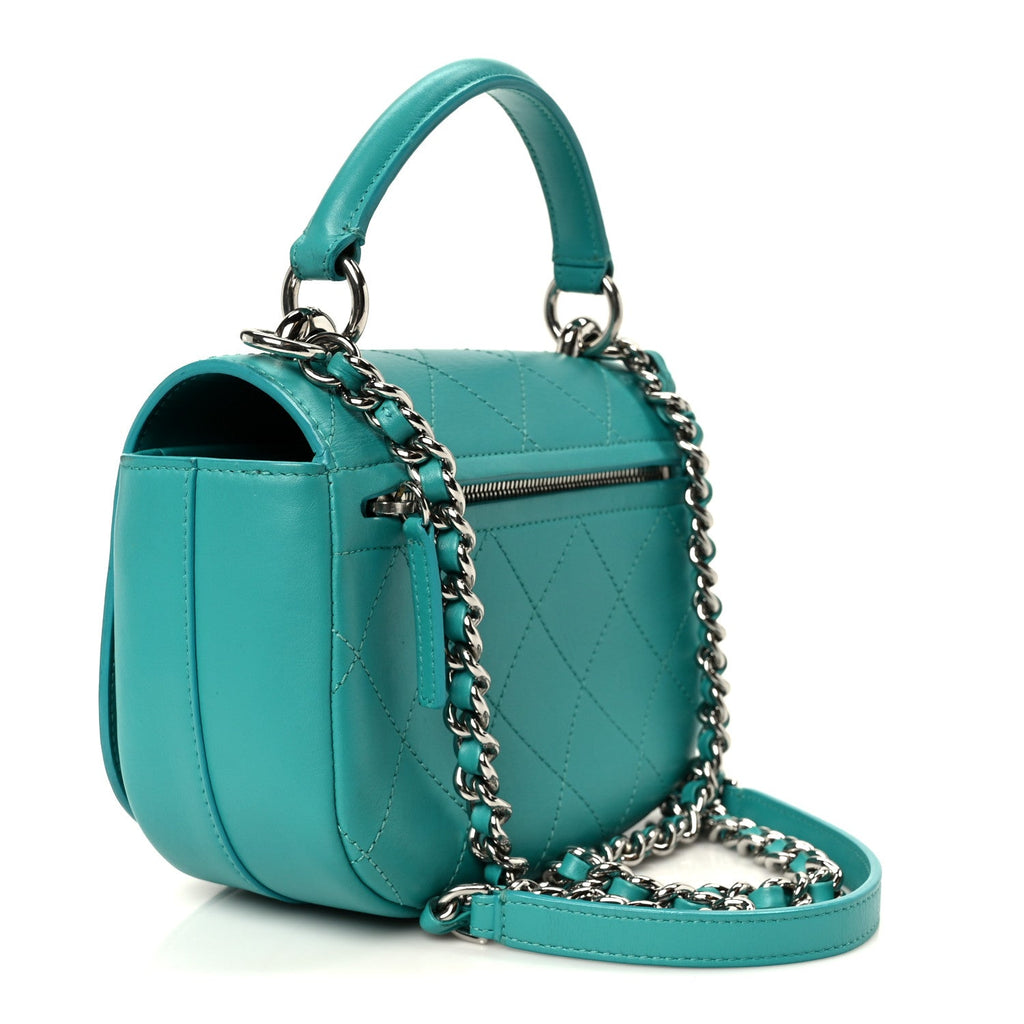 Chanel Calfskin Stitched Small Ring My Bag Flap Crossbody Turquoise