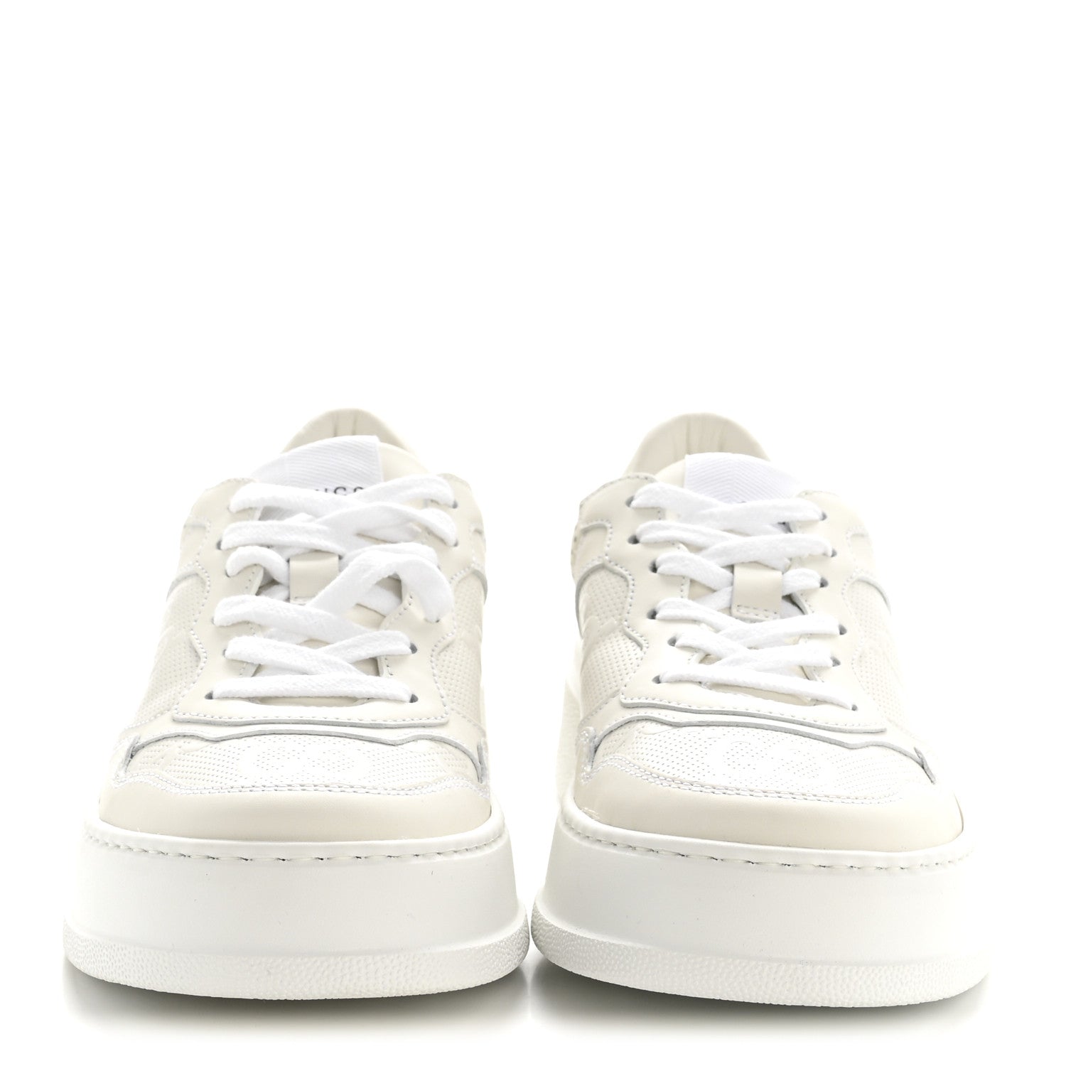 Gucci Calfskin GG Tennis Embossed Perforated Womens Platform 55mm Sneakers 37 Great White
