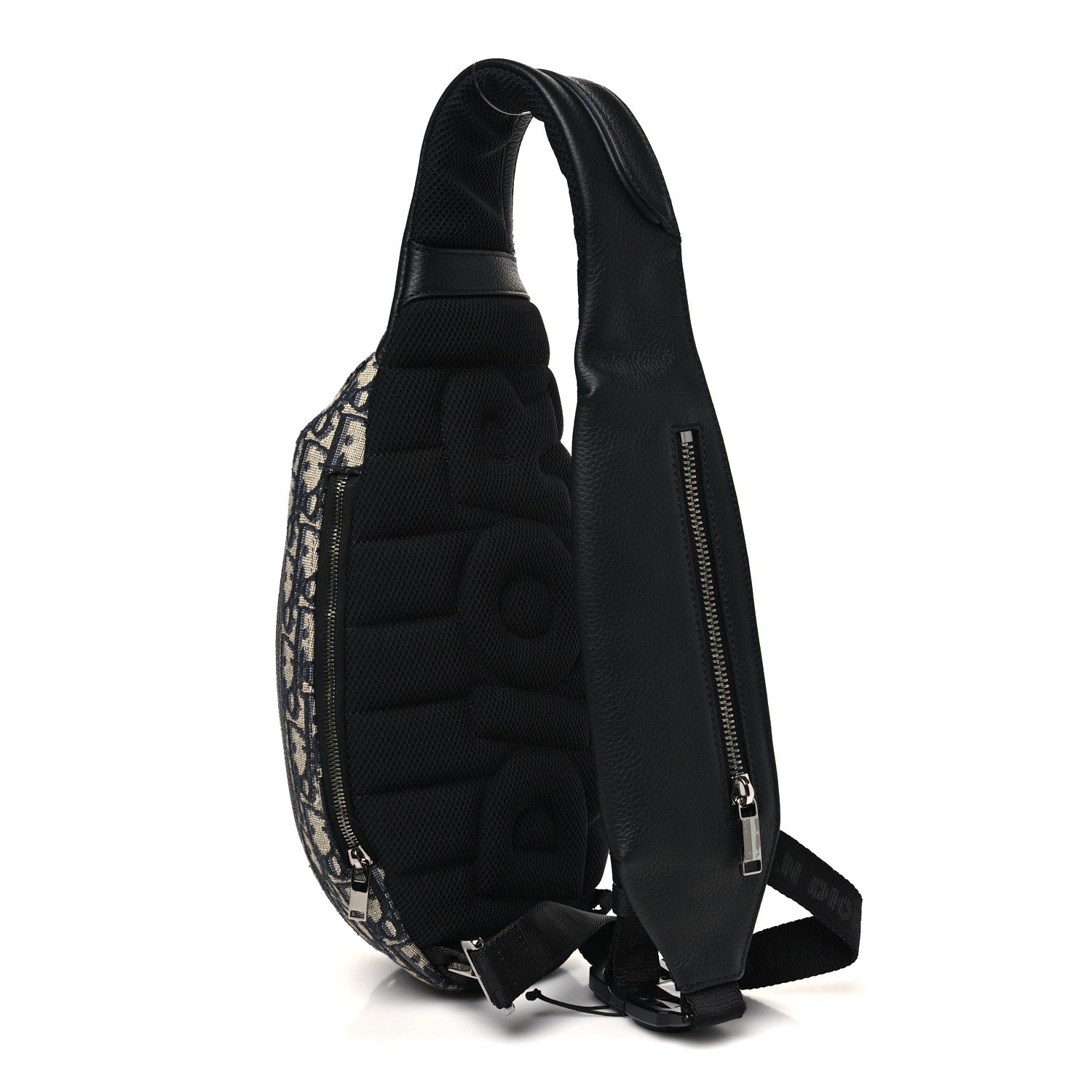 Christian Dior Grained Calfskin Oblique Scarab Sling Bag Blue Black