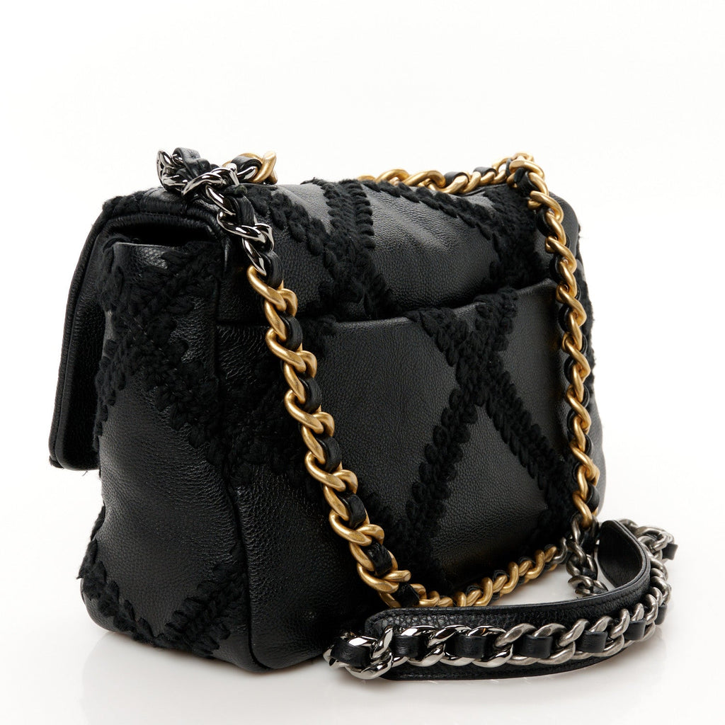 Chanel Calfskin Crochet Medium Chanel 19 Flap Black