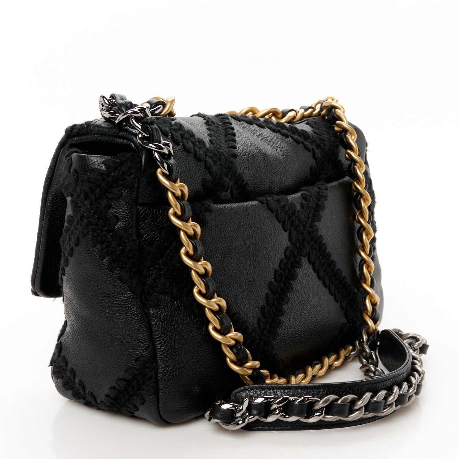Chanel Calfskin Crochet Medium Chanel 19 Flap Black