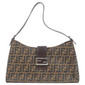 FENDI Zucca Canvas Leather Shoulder Bag Brown Black 0916115