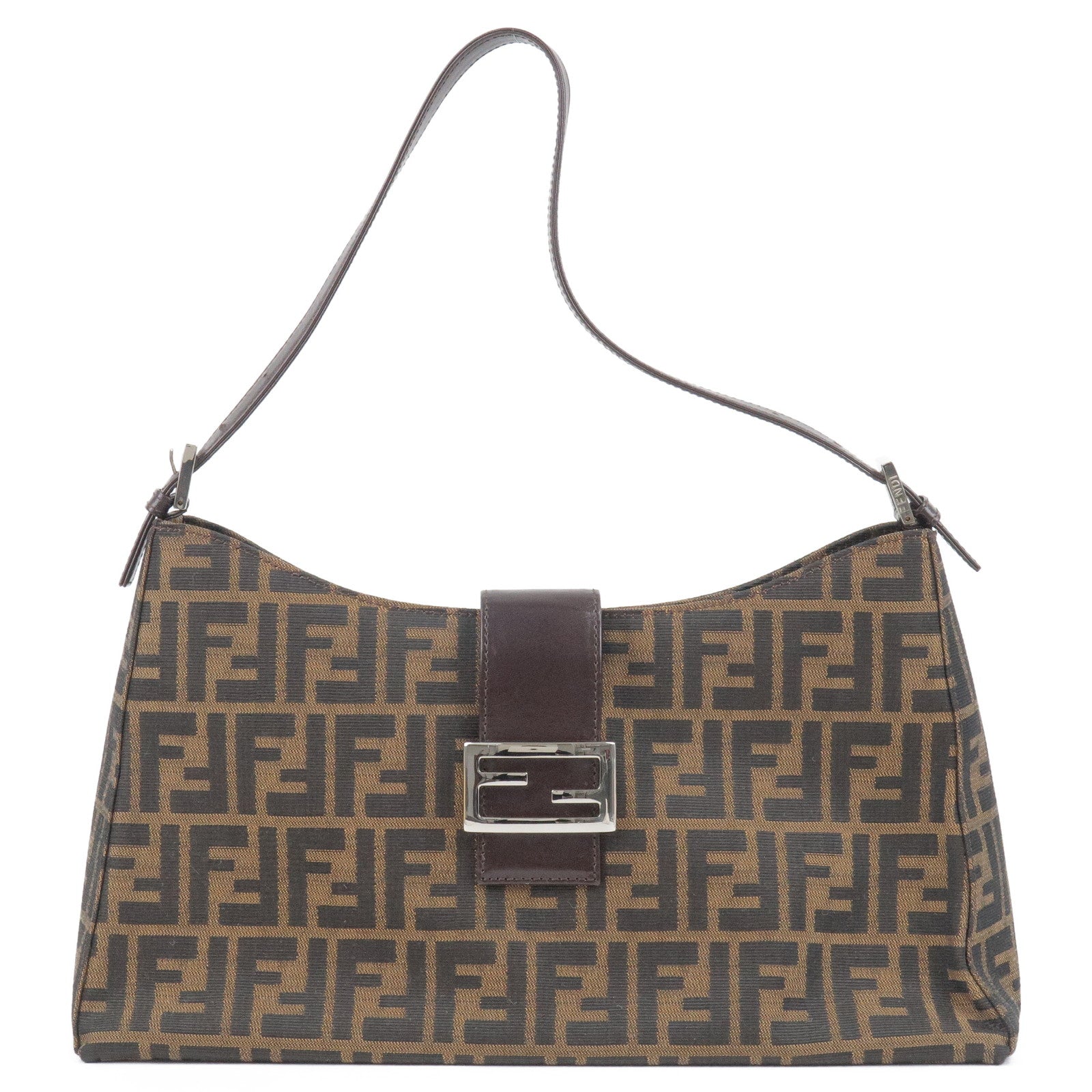FENDI Zucca Canvas Leather Shoulder Bag Brown Black 0916115