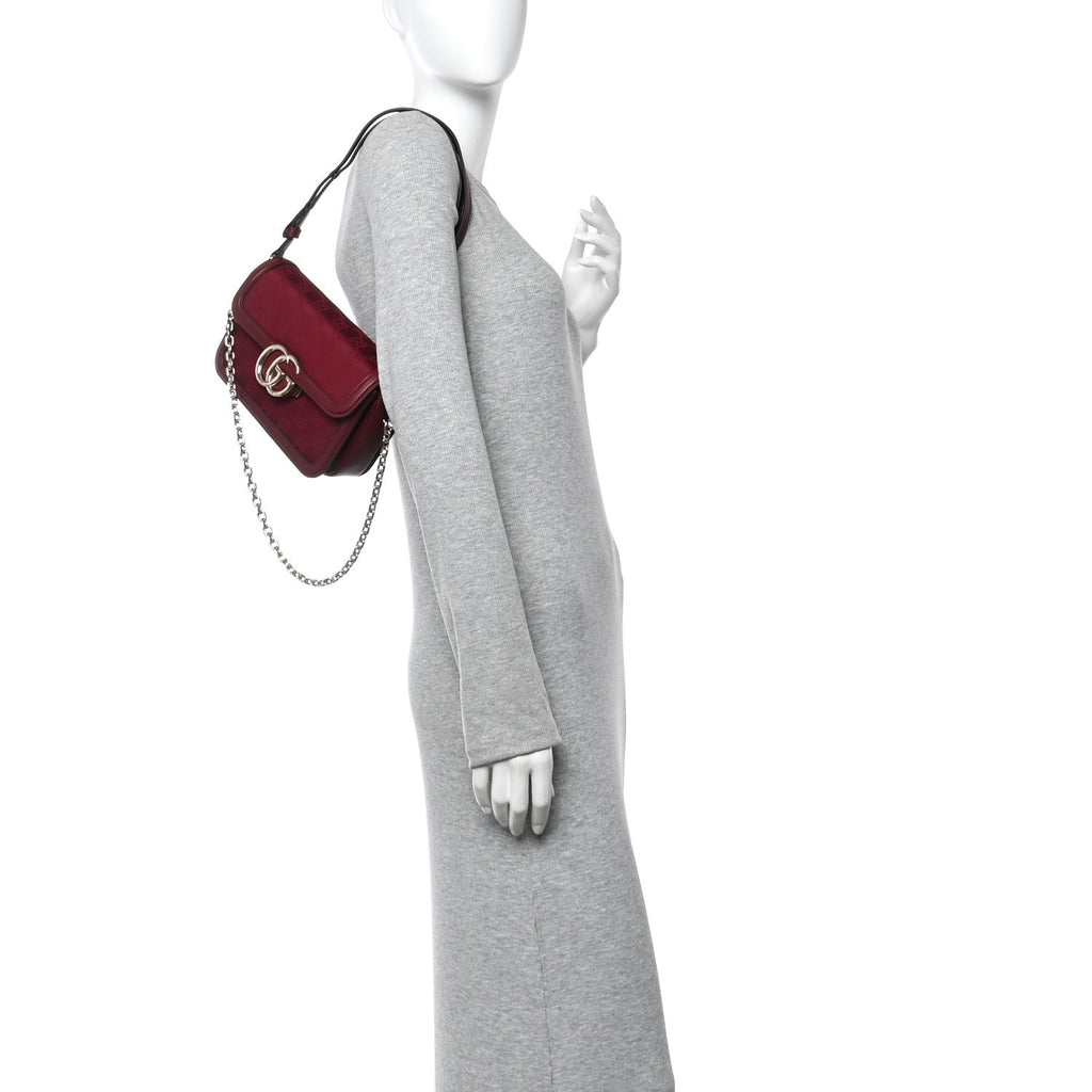 Gucci Crepe Wool Silk GG Monogram Go Small Shoulder Bag Rosso Ancora