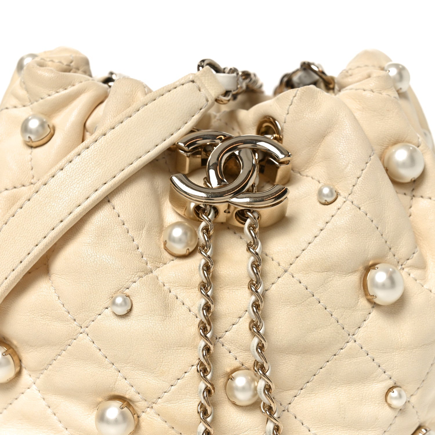 Chanel Lambskin Quilted Pearl Mini About Pearls Drawstring Bag White