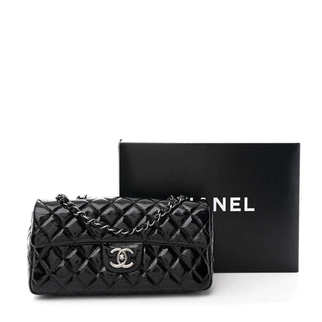 Chanel Crinkled Patent Quilted East West Flap Black