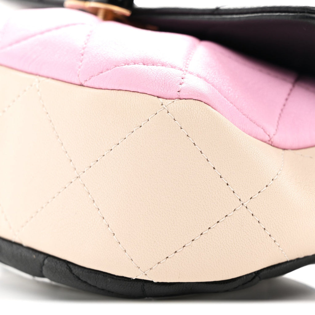 Chanel Lambskin Quilted Mini Lacquered Chain Flap Black Pink Beige Silver