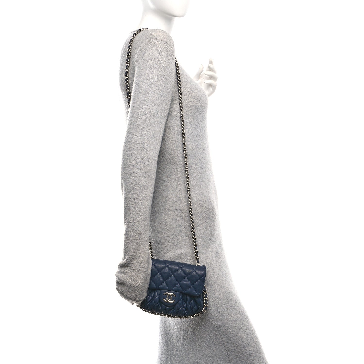 Chanel Washed Lambskin Quilted Mini Chain Around Messenger Navy Blue