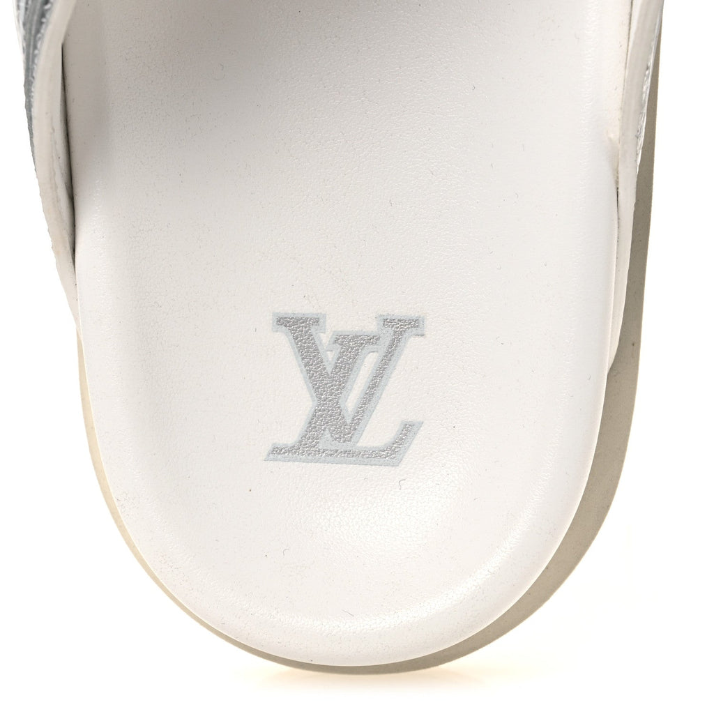 Louis Vuitton Metallic Mix Materials Mens LV Script Trainer Mules 11 Silver Multicolor