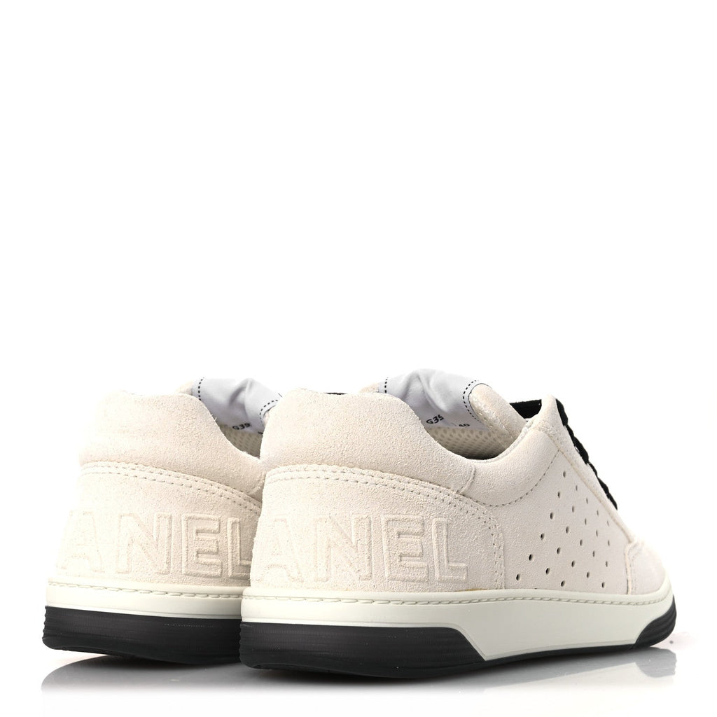 Chanel Suede Calfskin Logo Sneakers 40 Black White