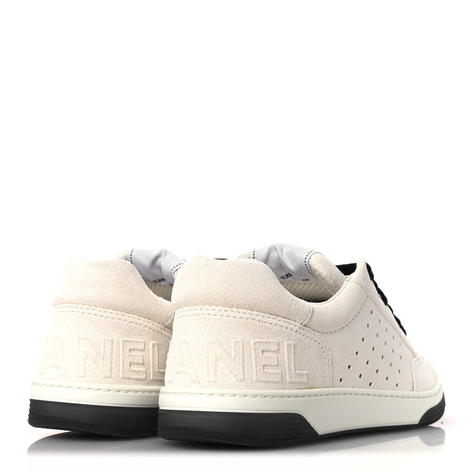 Chanel Suede Calfskin Logo Sneakers 40 Black White
