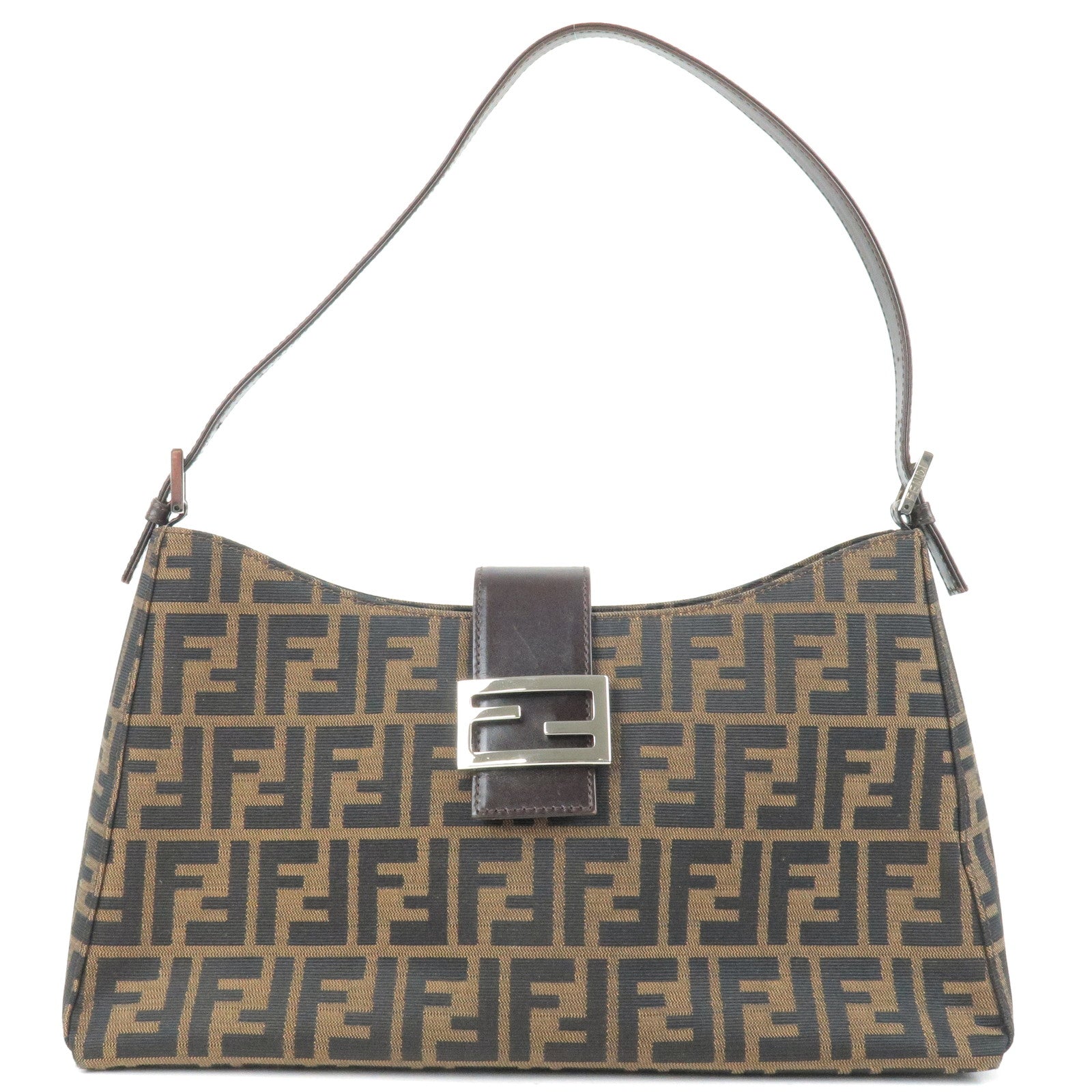 FENDI Zucca Canvas Leather Shoulder Bag Beige Brown 09161151001