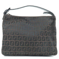 FENDI Zucchino Canvas Leather Hand Bag Pouch Dark Brown 8N0005