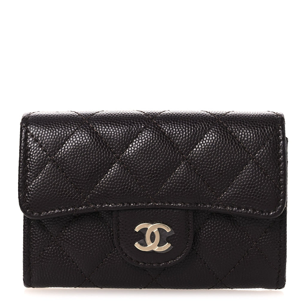 Caviar Quilted Flap Card Holder Wallet Burgundy