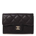 Caviar Quilted Flap Card Holder Wallet Burgundy