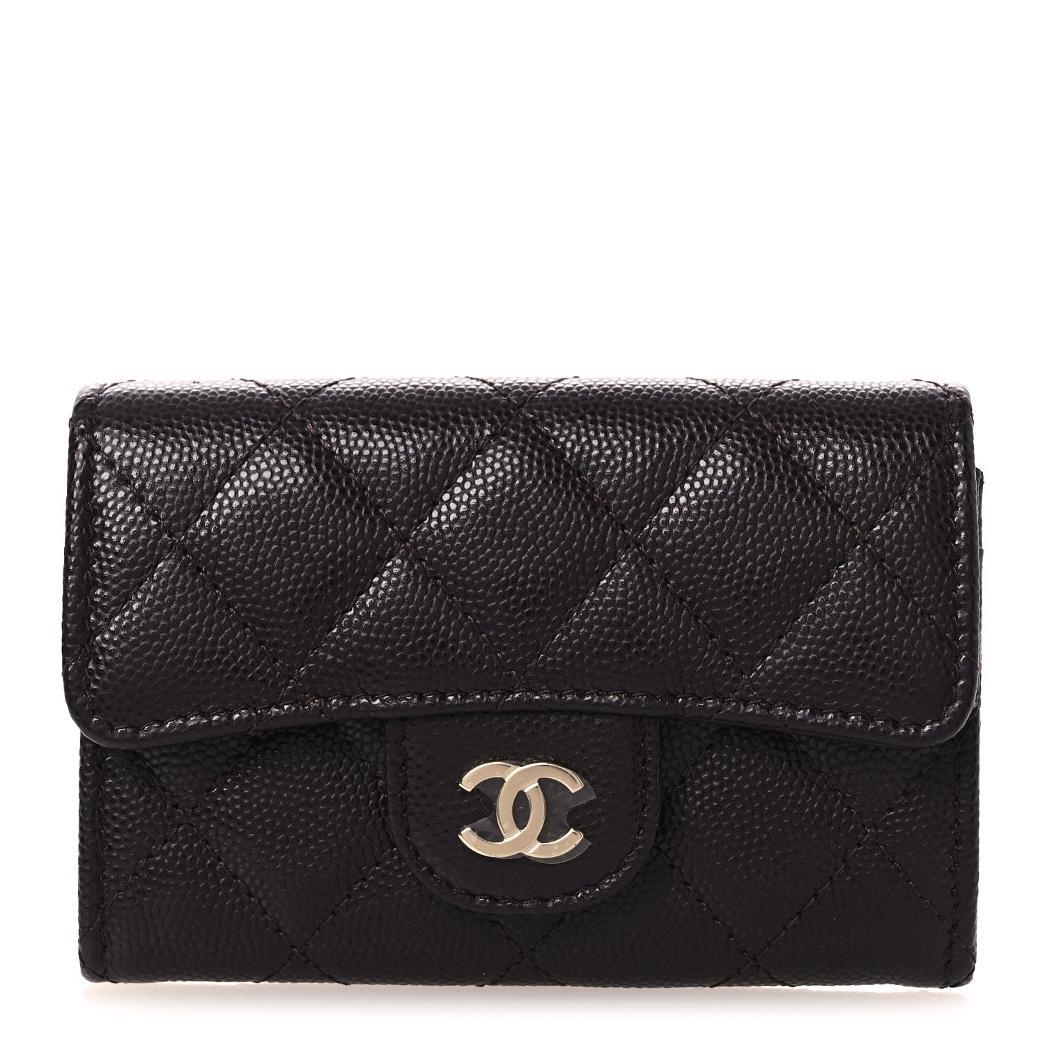 Caviar Quilted Flap Card Holder Wallet Burgundy