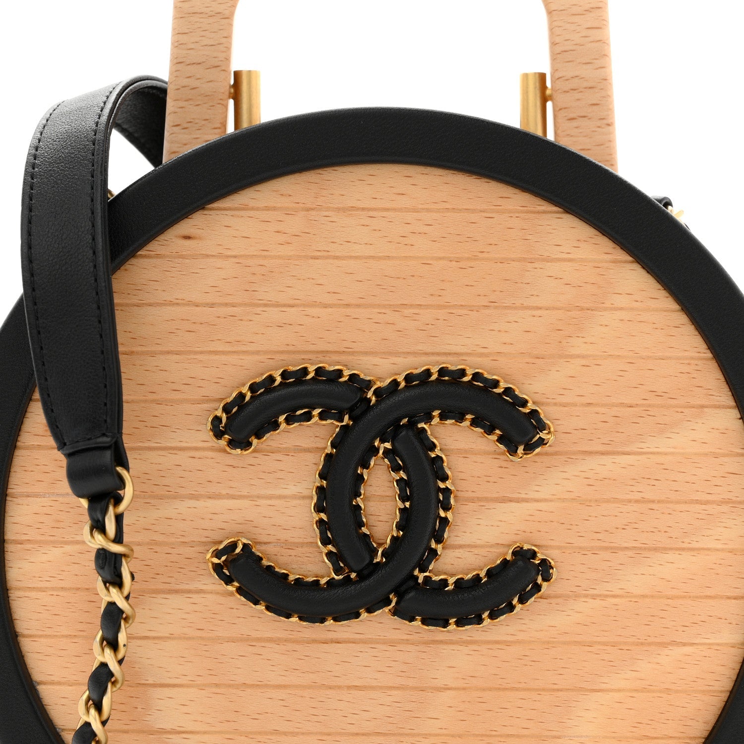 Chanel Beech Wood Lambskin Round CC Vanity Case Black