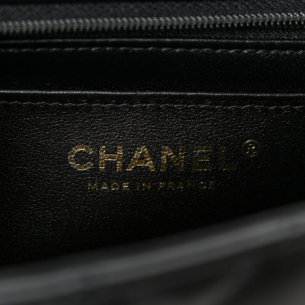 Chanel Lambskin Quilted Mini Top Handle Rectangular Flap Black