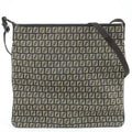 FENDI Zucchino Canvas Leather Shoulder Bag Beige Brown 8BT080
