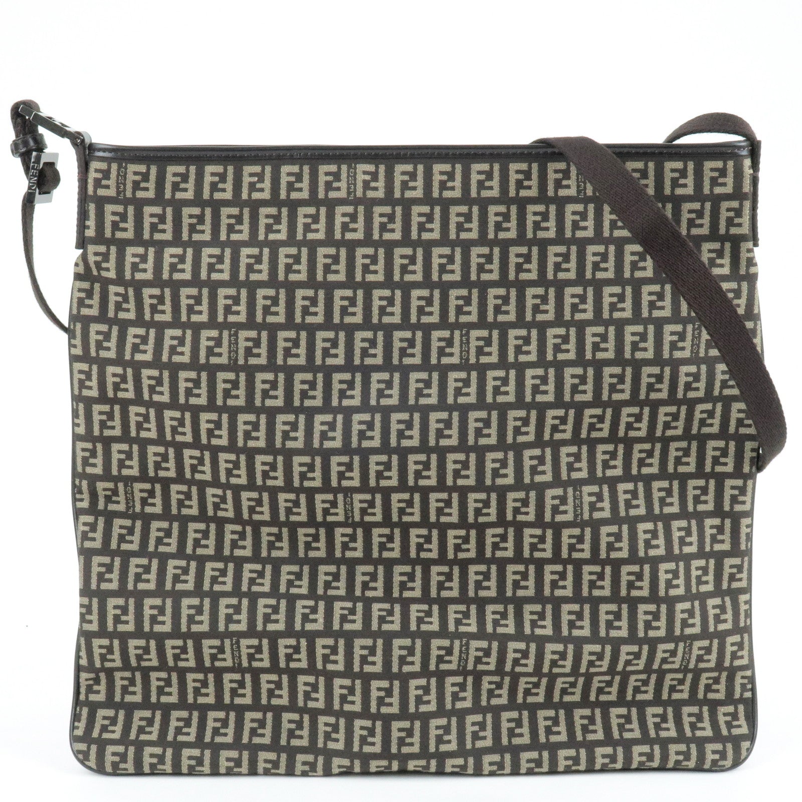 FENDI Zucchino Canvas Leather Shoulder Bag Beige Brown 8BT080
