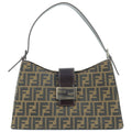 FENDI Zucca Canvas Leather Shoulder Bag Khaki Black 0916115002 sed F/S