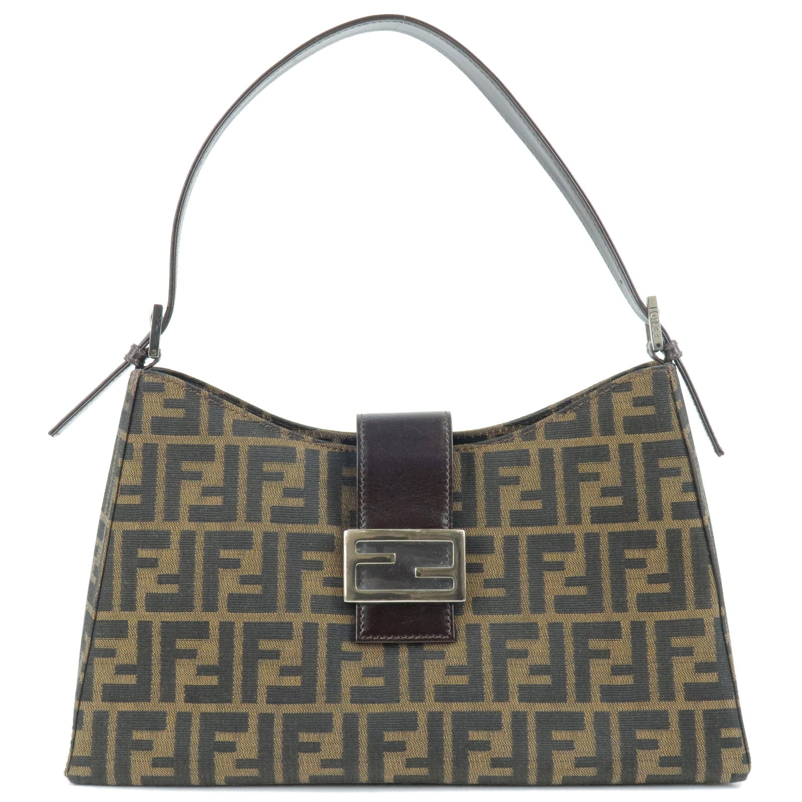 FENDI Zucca Canvas Leather Shoulder Bag Khaki Black 0916115002 sed F/S