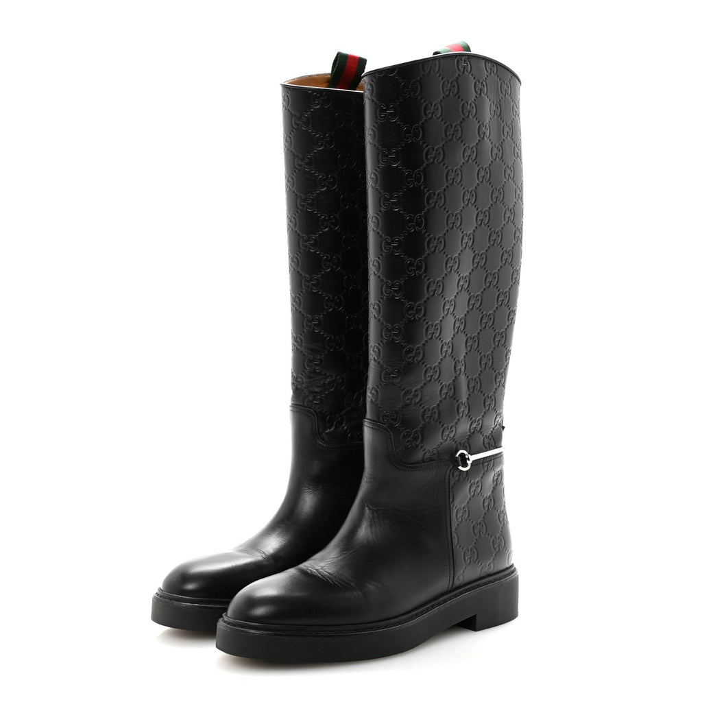 Gucci Guccissima Michelangelo Slim Horsebit Riding Boots 37 Black