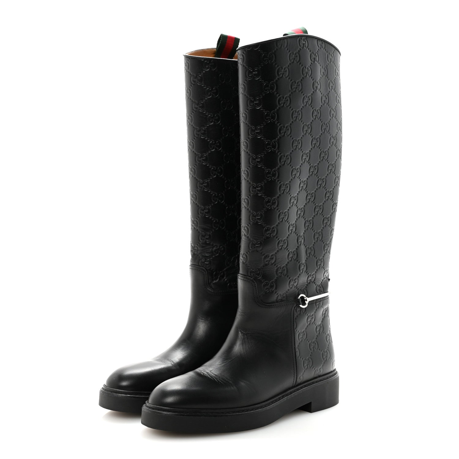 Gucci Guccissima Michelangelo Slim Horsebit Riding Boots 37 Black