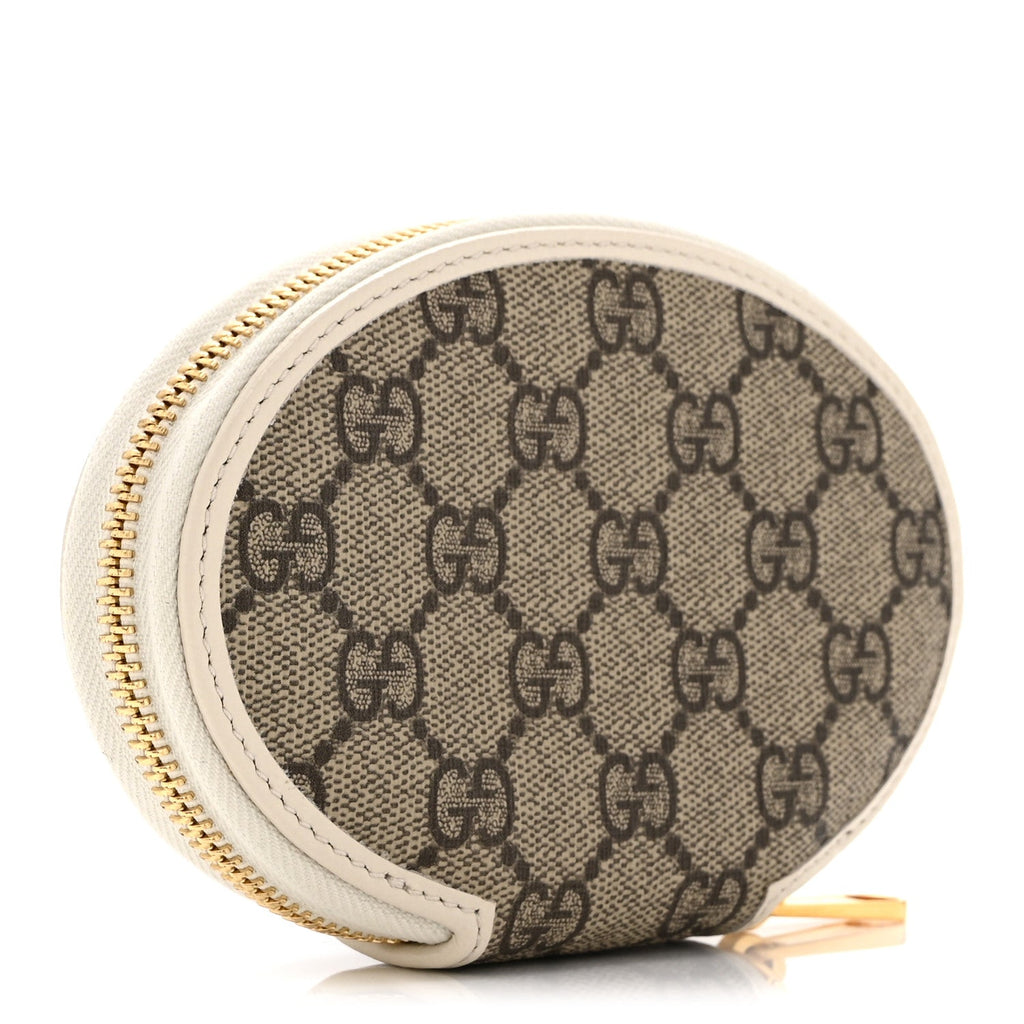 Gucci GG Supreme Monogram Azalea Calfskin Horsebit 1955 Coin Case Beige Mystic White