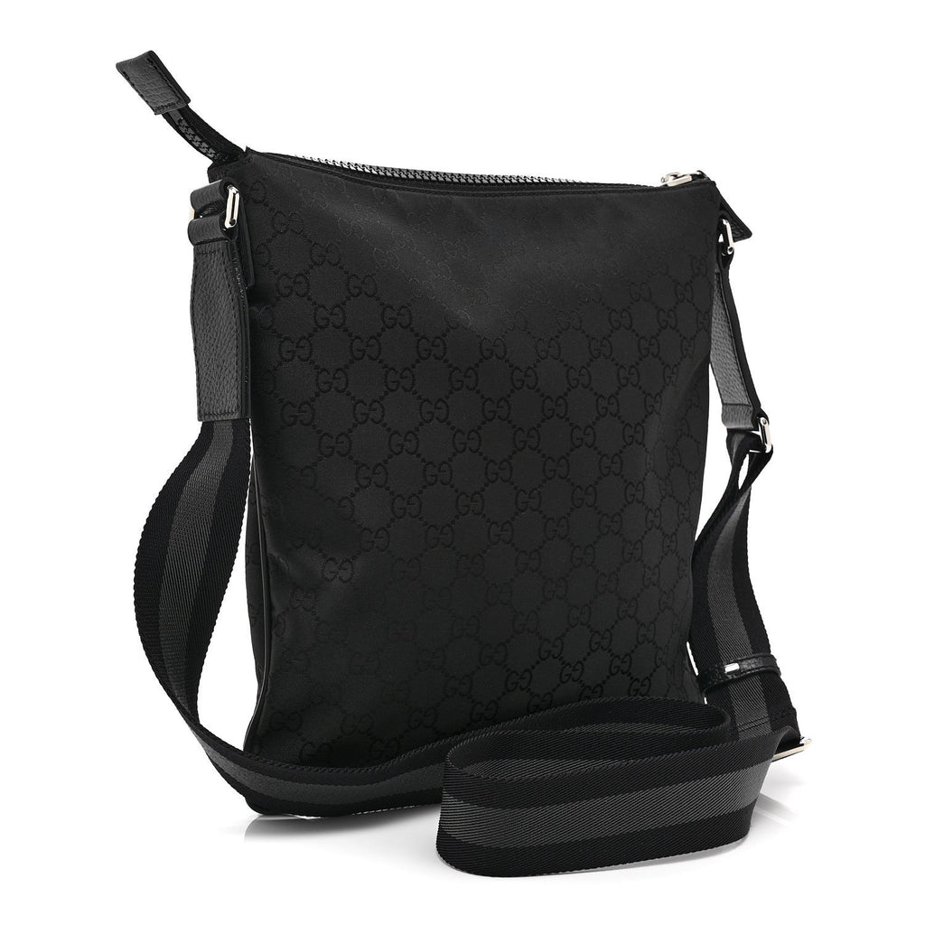 Gucci Nylon Monogram Small Flat Messenger Bag Black