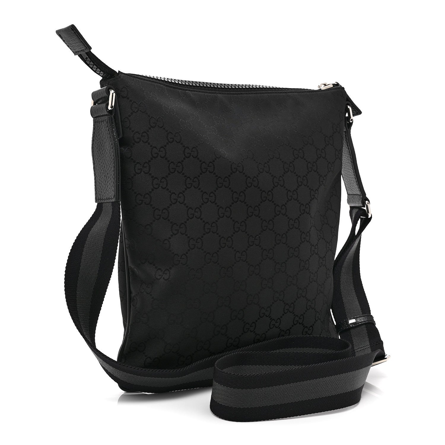 Gucci Nylon Monogram Small Flat Messenger Bag Black