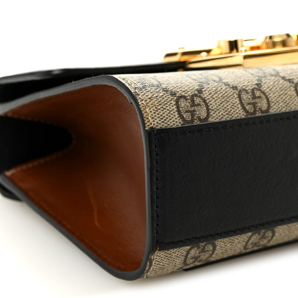 Gucci GG Supreme Monogram Calfskin Small Padlock Shoulder Bag Beige Black Cuir