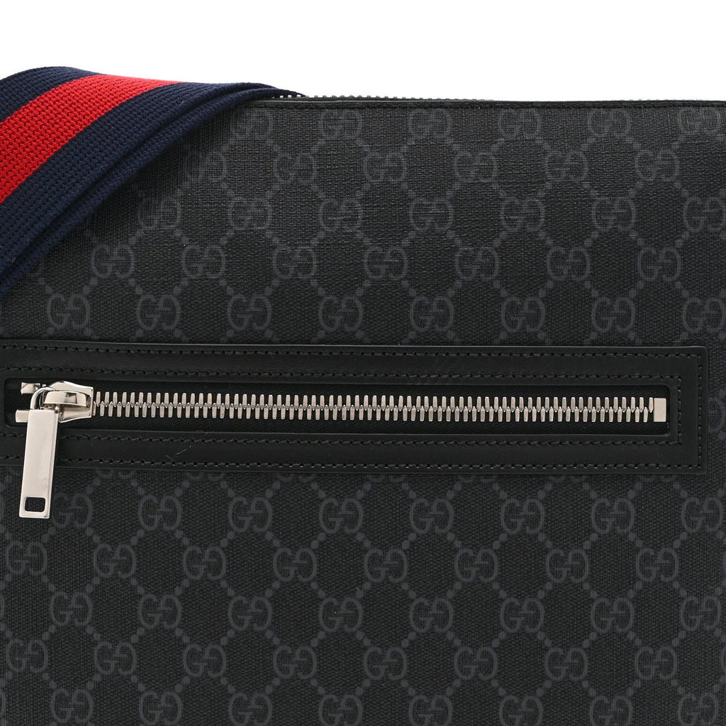 Gucci GG Supreme Monogram Web Small Flat Messenger Bag Black Grey
