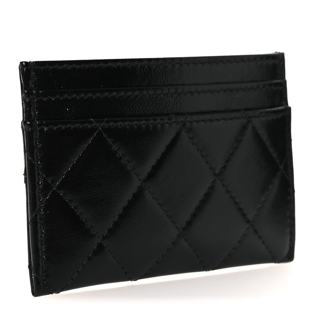 Chanel Shiny Crumpled Calfskin Quilted 31 Card Holder Black