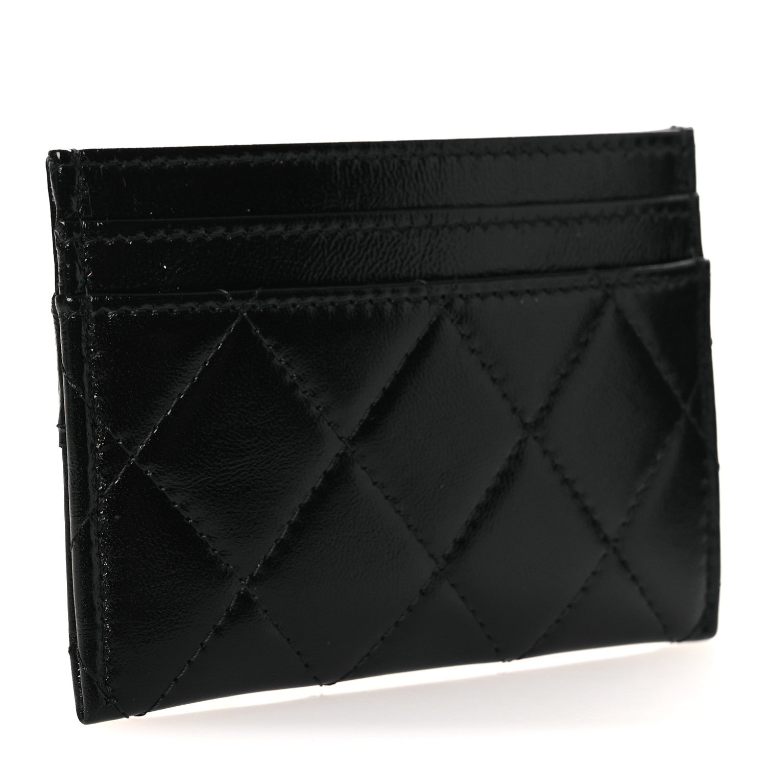 Chanel Shiny Crumpled Calfskin Quilted 31 Card Holder Black